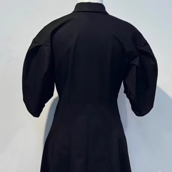 Alexis Amilya Puff-Sleeve Fit & Flare Midi Shirt Dress - Black - Picture 9 of 11